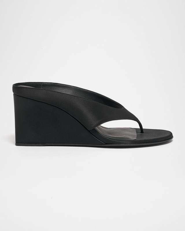 Satin Wedge Thong Mules